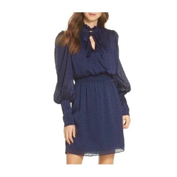 Julia Jordan Tie Neck Dot Chiffon Dress - Picture 1 of 12